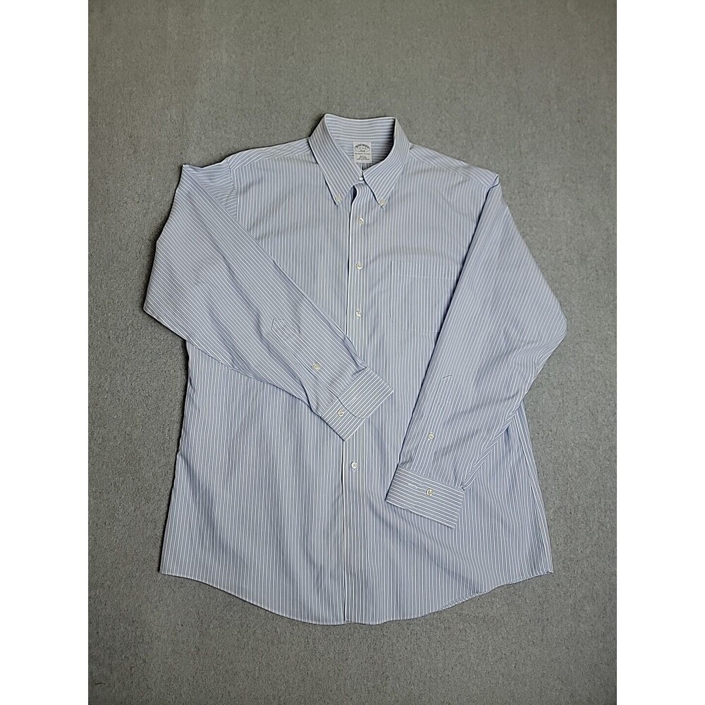 Brooks Brothers 346 Dress Shirt Mens 17 4/5 Slim Stripe Light Blue Cotton Preppy